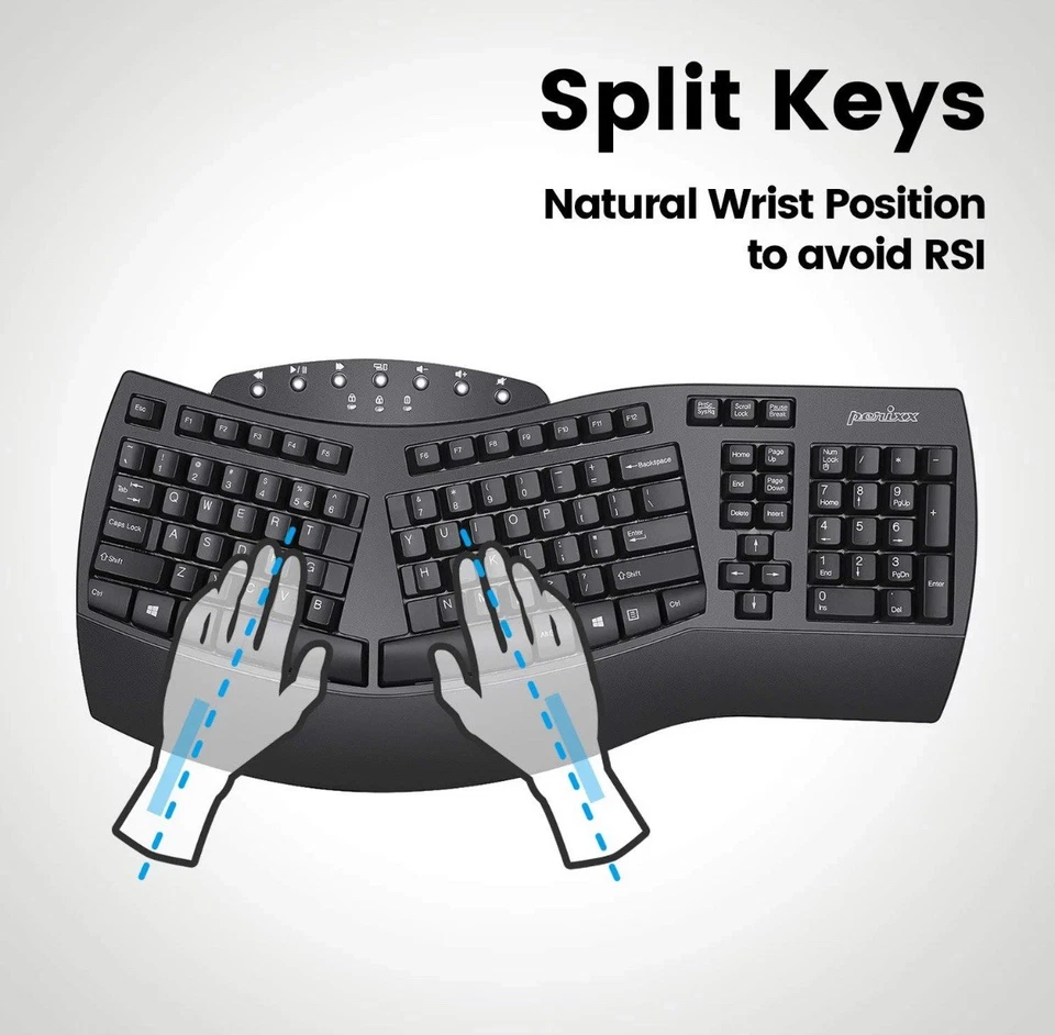 Perixx PERIBOARD-612, 2.4GHz Wireless Ergonomic Split Keyboard Bluetooth - Image 3 of 4