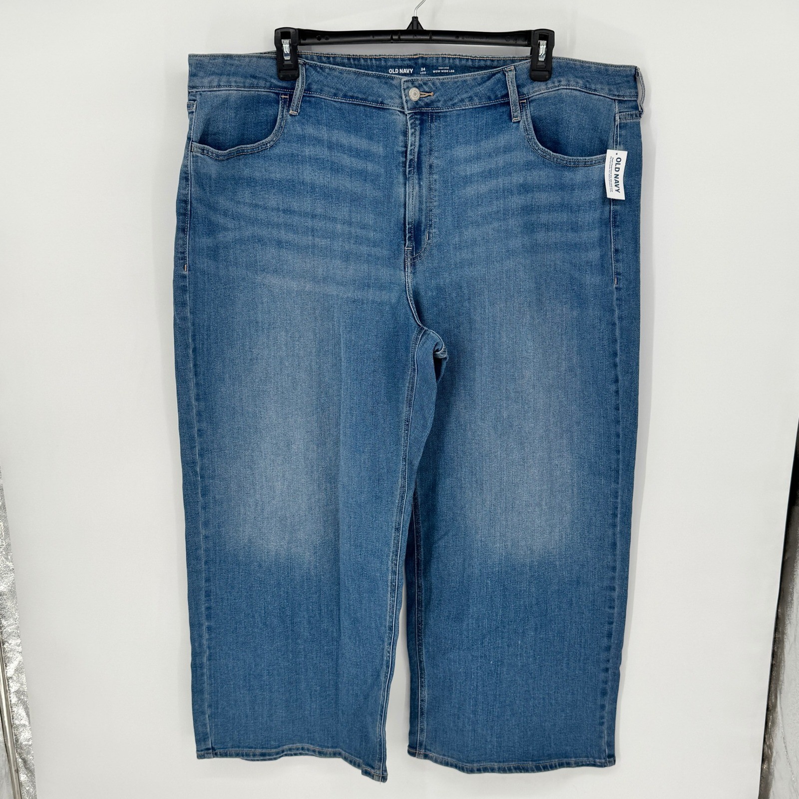 Old Navy Wow Wide Leg Jeans Womens Size 24 Long High Rise Medium Wash Blue New
