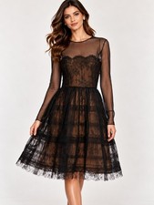 NWT Oscar de la Renta Black Lace Silk Long Sleeve Mini Dress $ 3880  Size 12