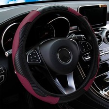 Car Steering Wheel Cover Red Black Leather Anti-slip For 1538cm Carbon Fiber