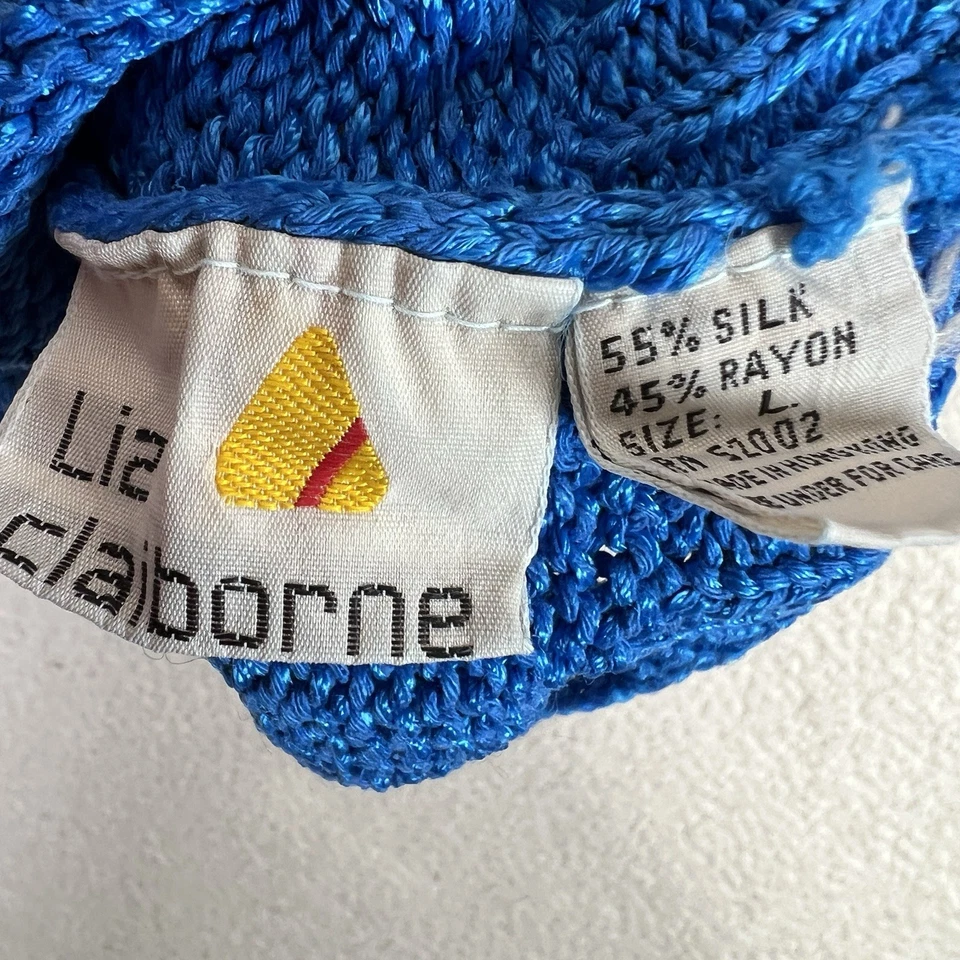 Top tejido Liz Claiborne de colección para mujer L azul seda rayón recortado años 80 90 Foto 3 de 4