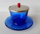 HAZEL ATLAS NEWPORT HAIRPIN COBALT BLUE DEPRESSION GLASS CONDIMENT SERVING DISH