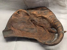 Antique Brass Elephant Head Cigar Ashtray Very Detailed Egyptian Style