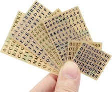 6 Sheets Small 0.12 Inch Alphabet Number Stickers Glitter inches, Gold
