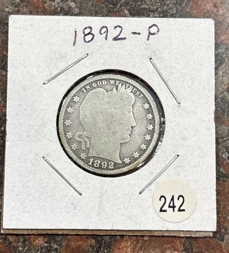 1892 Barber Quarter Philadelphia Mint 90% Silver 25c Coin