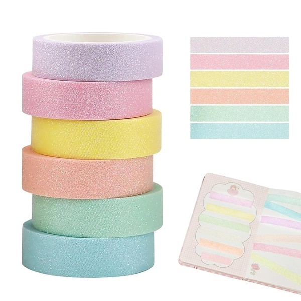 Washi Tape Set 6 Rollen Glitzer Bunt Masking Tape FüR DIY Scrapbooking-image
