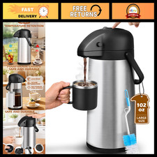 Large 102oz Stainless Steel Coffee Carafe - Thermal Beverage Dispenser for Hot/C