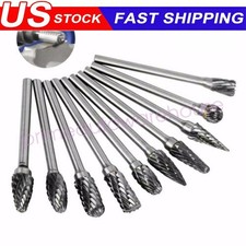 10pcs Die Grinder Bits w/ 1/4" Shank, Tungsten Carbide Burr Set for Metal Steel