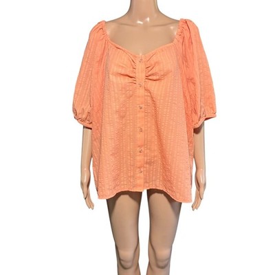 Torrid Women s Top Size 26 Coral Sleeve Sweetheart Neck Cotton Blend Blouse