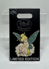 Disney Store UK Tinker Bell Sitting on Cloud Pin on Pin LE 500 Glitter HTF Rare