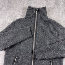 Tasso Elba Sweater Mens Large Gray Lambswool Full Zip Mock Neck Jacket Cardigan