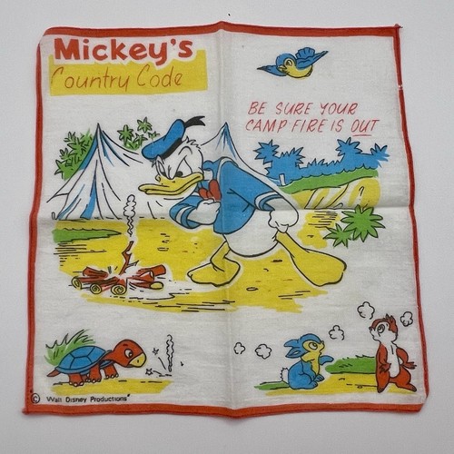 Vtg Hankie Donald Duck Mickey's Country Code Disney Children's Handkerchief