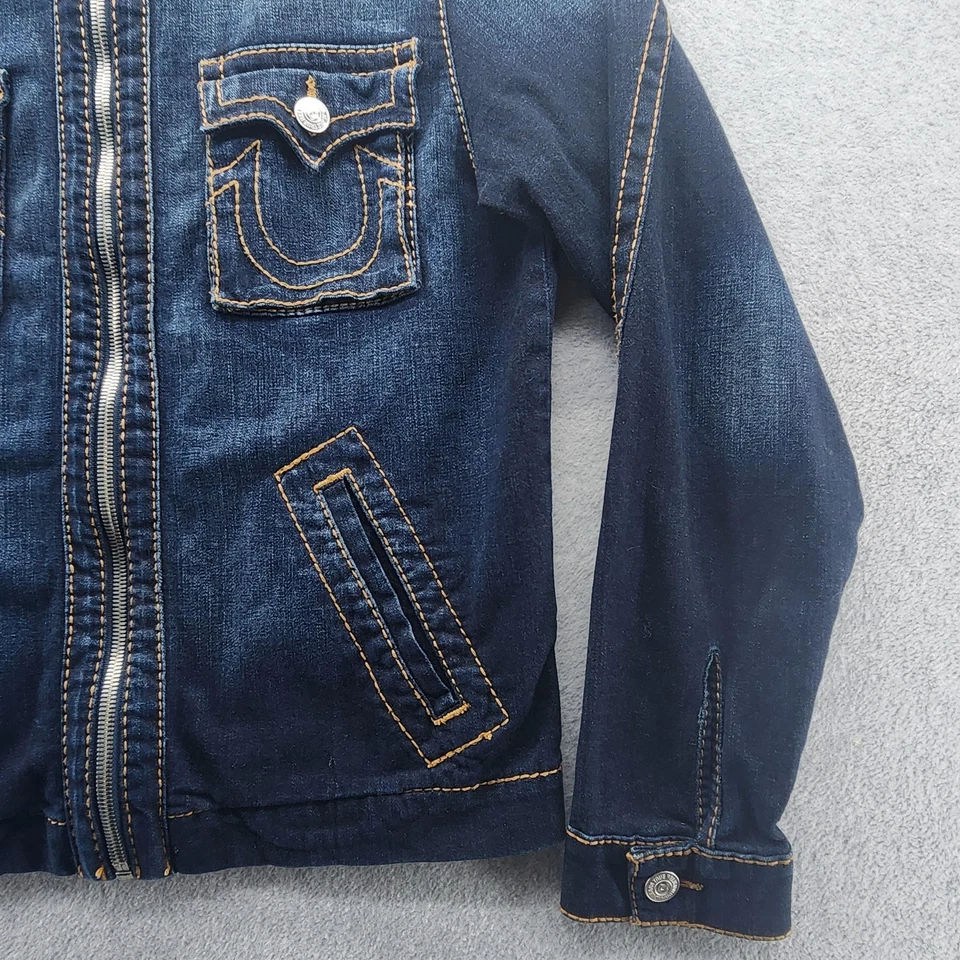 Chaqueta True Religion Para Hombre Extra Grande Denim Moto Cremallera Frontal Acolchada Hombros Foto 4 de 4