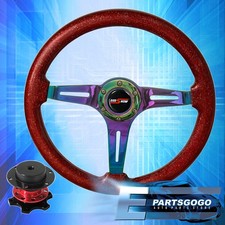Metallic Red Wood Neo Chrome Deep Dish Steering Wheel Red Quick Release Metallic Red Wood Neo Chrome Deep Dish Steering Wheel Red Quick Release