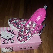 Hello Kitty Girls Fuchsia Slip-On Sneakers Size 4 Cartoon Bow Shoes defect