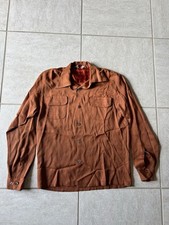 Vintage 1940s 1950s B.V.D. Rust Gabardine Loop Collar Shirt Rockabilly Mens