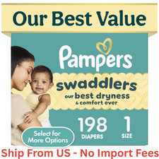 SALE Pampers Swaddlers Fragrance Free Baby Diapers Size 1, 198 Count, Free Ship