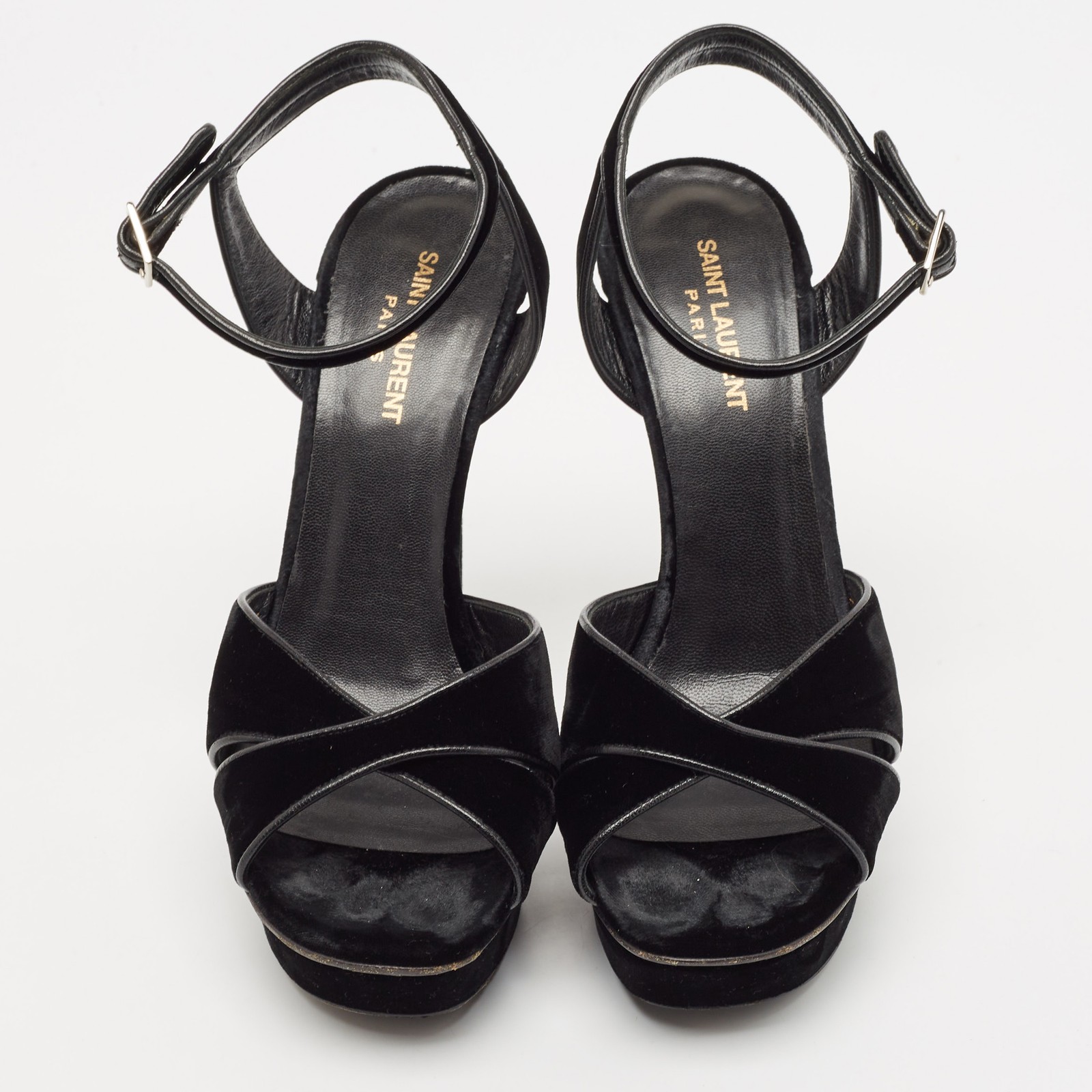 Sandali alla caviglia Saint Laurent neri in velluto omaggio taglia 41