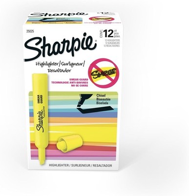 Sharpie Tank Style Highlighters Chisel Tip Fluorescent Yellow  Box of 12