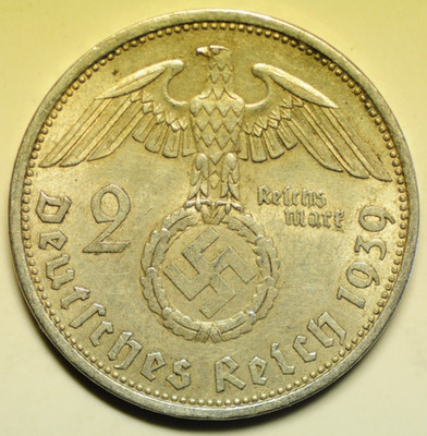 mw31365 Germany Silver 2 Reichsmark 1939 A Paul von Hindenburg Berlin Mint KM#93