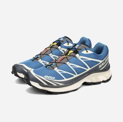 Salomon XT-6 Dark Blue Almond Milk Asphalt Shoes M 8.5, W 9.5 Trail Gorpcore NWT