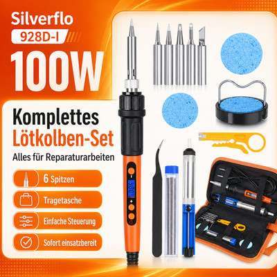  Digital Lötkolben Set 100W Temperaturregelbar Lötset mit Lötzinn Spitzen