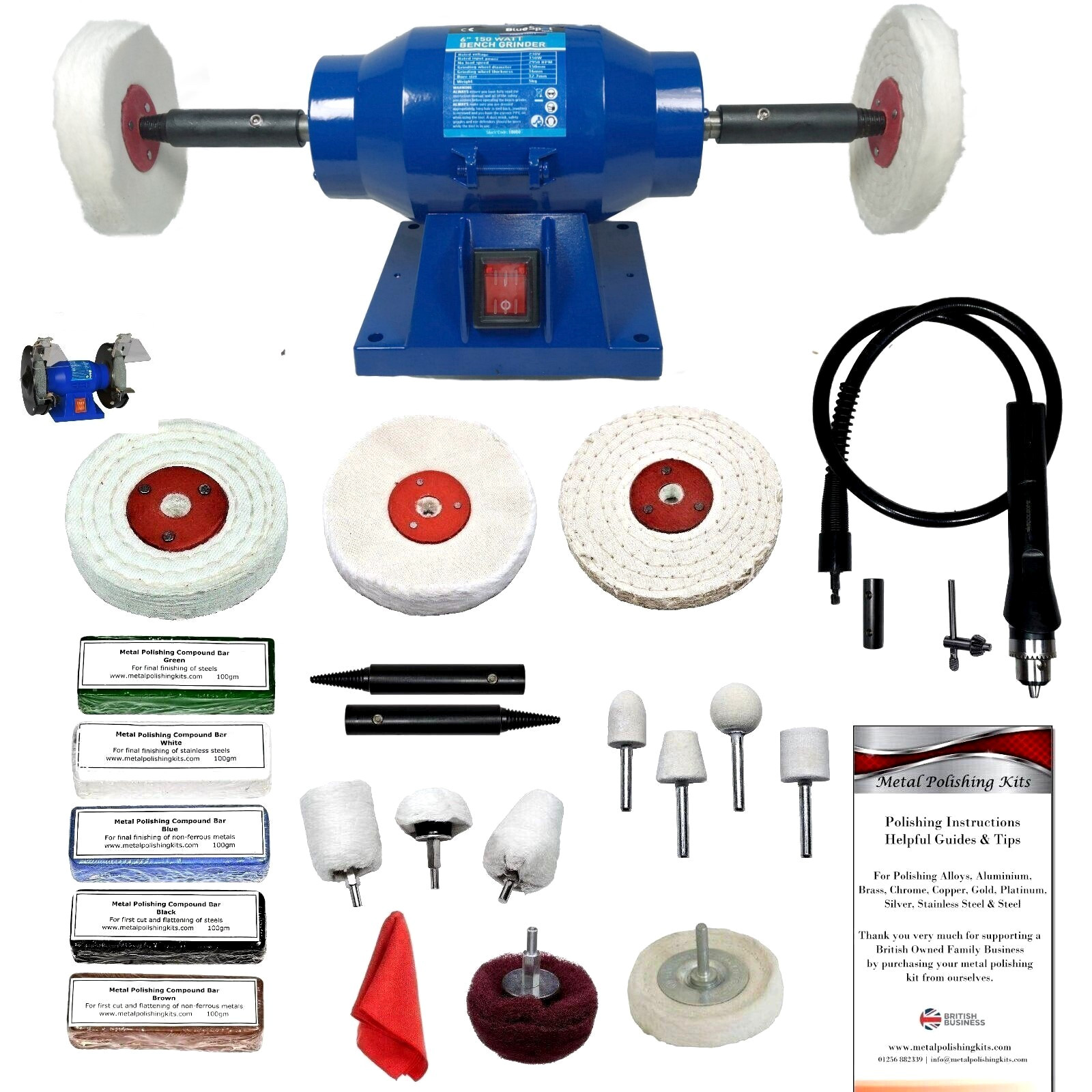 150W Bench Grinder Metal Polisher Polishing Machine 4"" Metal Polishing Kit