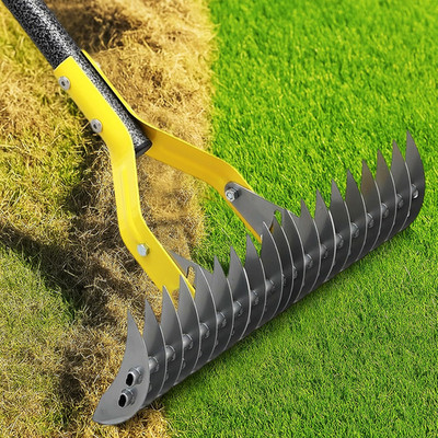 Dual-Action Thatch Rake for Lawn - Efficient 15'' Thatching Rake with Sharp