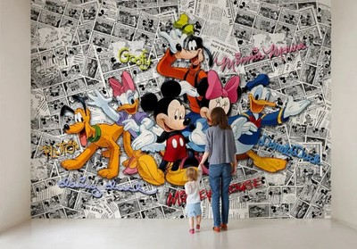 Disney Mickey Mouse Comic Vlies Fototapete Kinderzimmer Weiß 2,7x3,6 m