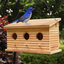 Bird Houses for Outside,Outdoor Bird House Room for 3 Bird Families 3 Hole Bl...