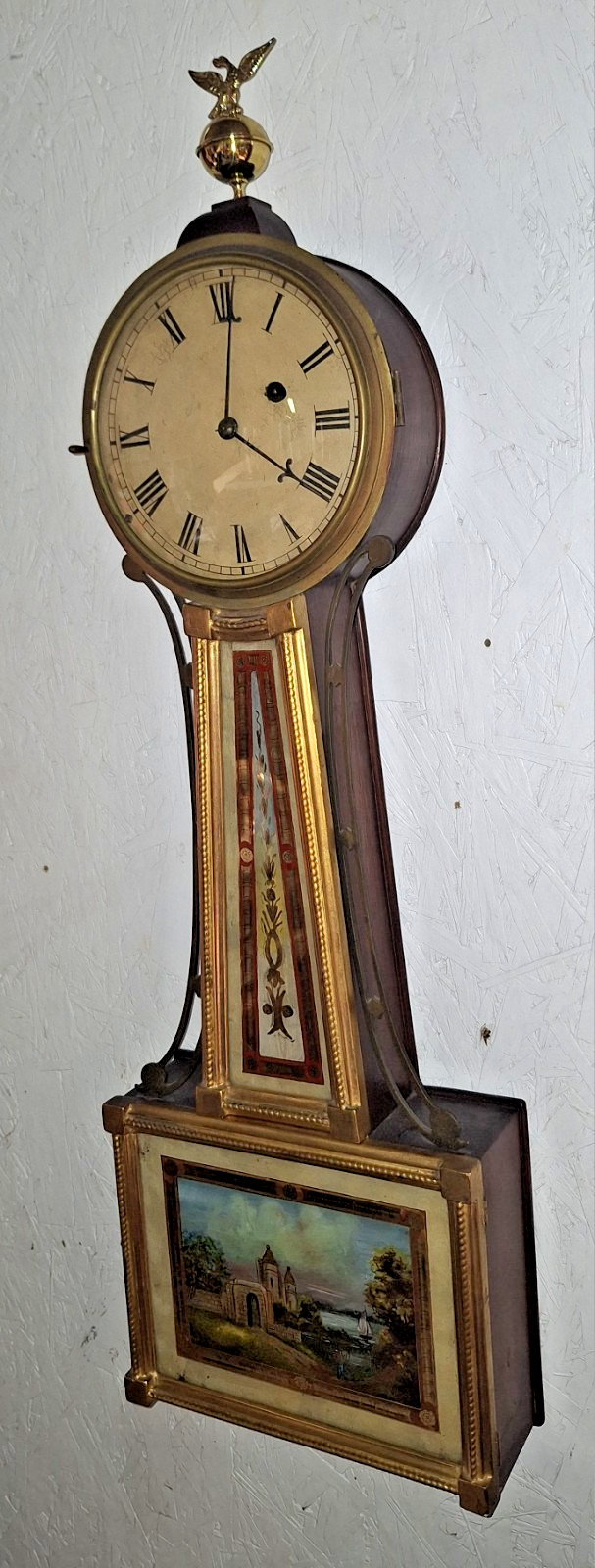 Antique American Weight Driven Banjo Clock Willard Style Working