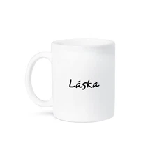 3dRose, Laska, word for Love in Czech romantic world language, black text, Mug