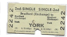 1971 Bradford (Exchange) to York 2nd Single Railway Ticket BRB BR(N)