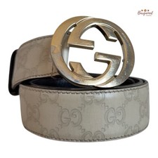 Authentic Gucci Cream Guccissima Leather Gold Interlocking G Buckle Belt 85/34