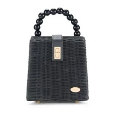 Surell Top Handle Woven Straw Handbag Goldtone Hardware Turnlock Closure NWT