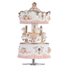 Carousel Music Boxes for Girls 3-Horse Rotating Windup Melody Castle in The S...