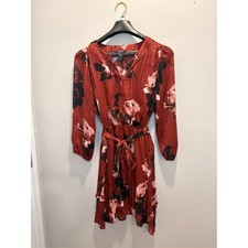 Simply Vera Vera Wang Dress Womens M Rust Red Floral Ruffle with Tie Waist