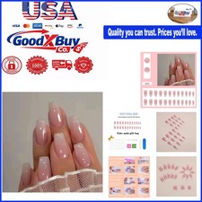 Pink Ombre Long Press On Nails Fake Glossy Coffin Design 24Pcs