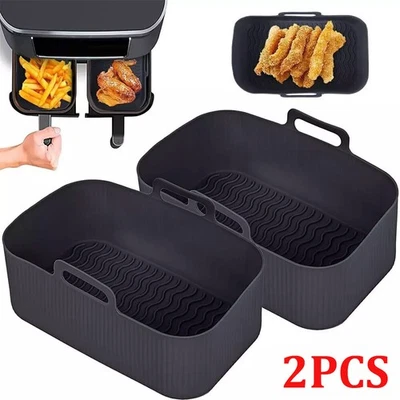 2× Silicone Air Fryer Liners Ninja Premium Dual Reusable Non-Stick Basket Insert