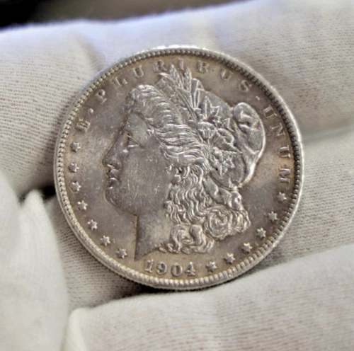 1904 US Morgan Silver Dollar $1 AU (Cleaned)