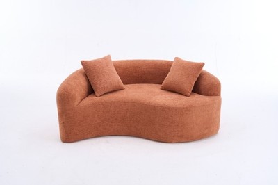 S-Curved Chenille Sofa Dual-Depth 21.3''&26.8'' No Assembly Compact 400lbs 66.9'' L