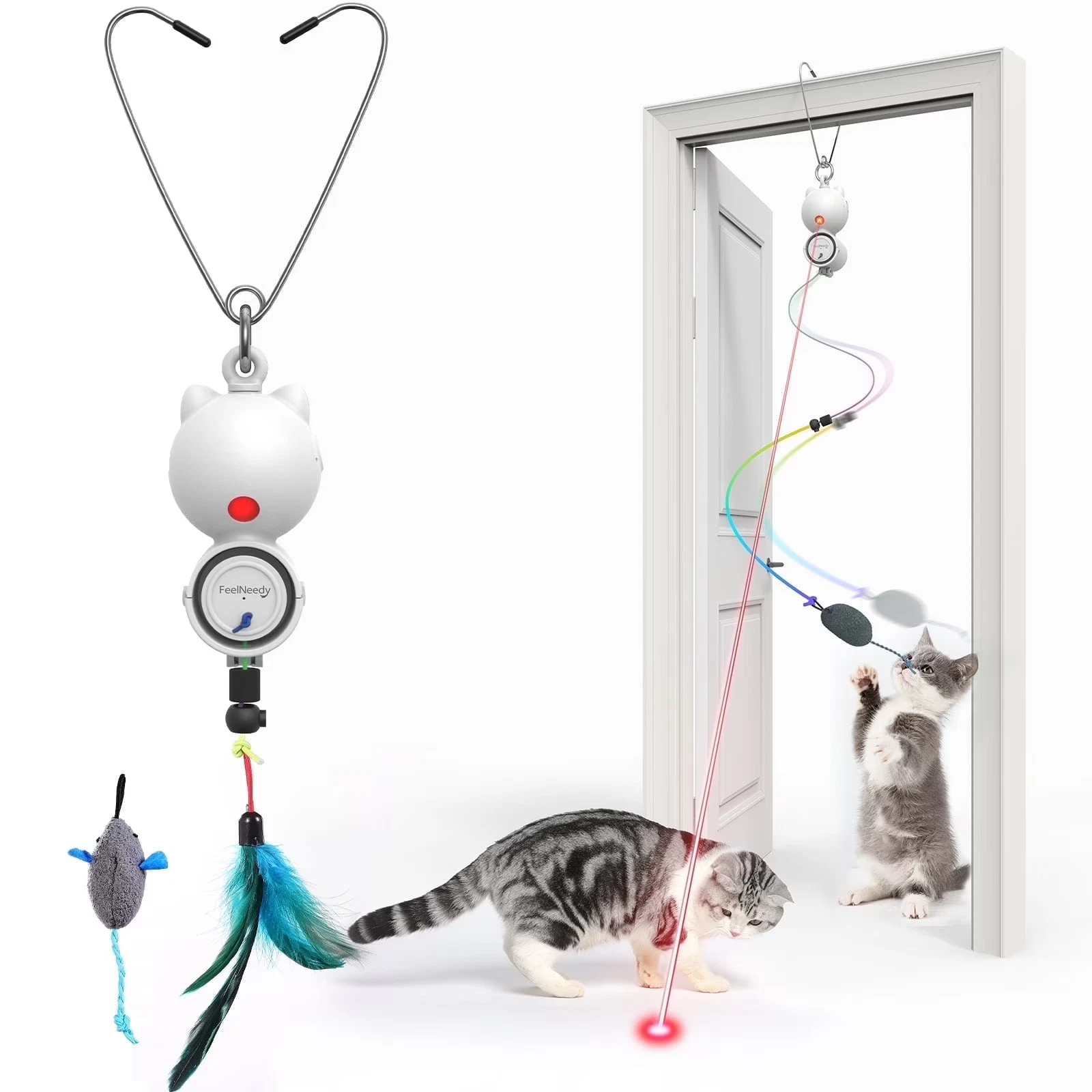 FeelNeedy Interactive Cat Toys for Indoor Cats, 2 in 1 Automatic Laser Teaser Ca