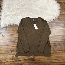 Eileen Fisher Size 2XS Olive Green V-neck Organic Linen Cotton Sweater NWT 188