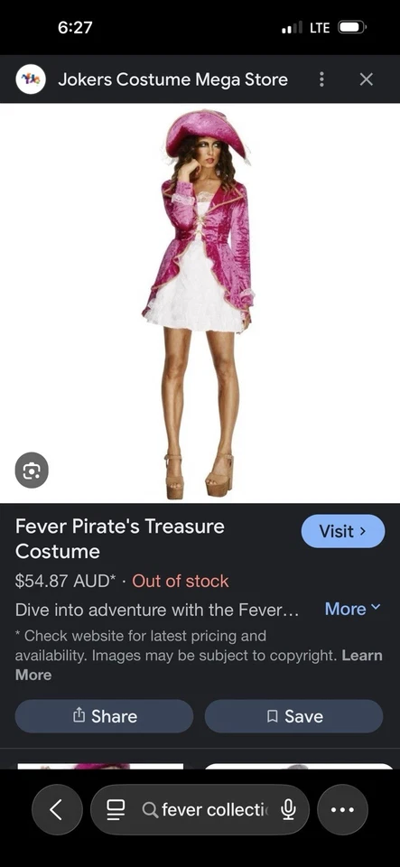 Pink Pirate Costume Dress  And Hat Size Women’s Small Can Stretch To Medium - Image 2 of 4