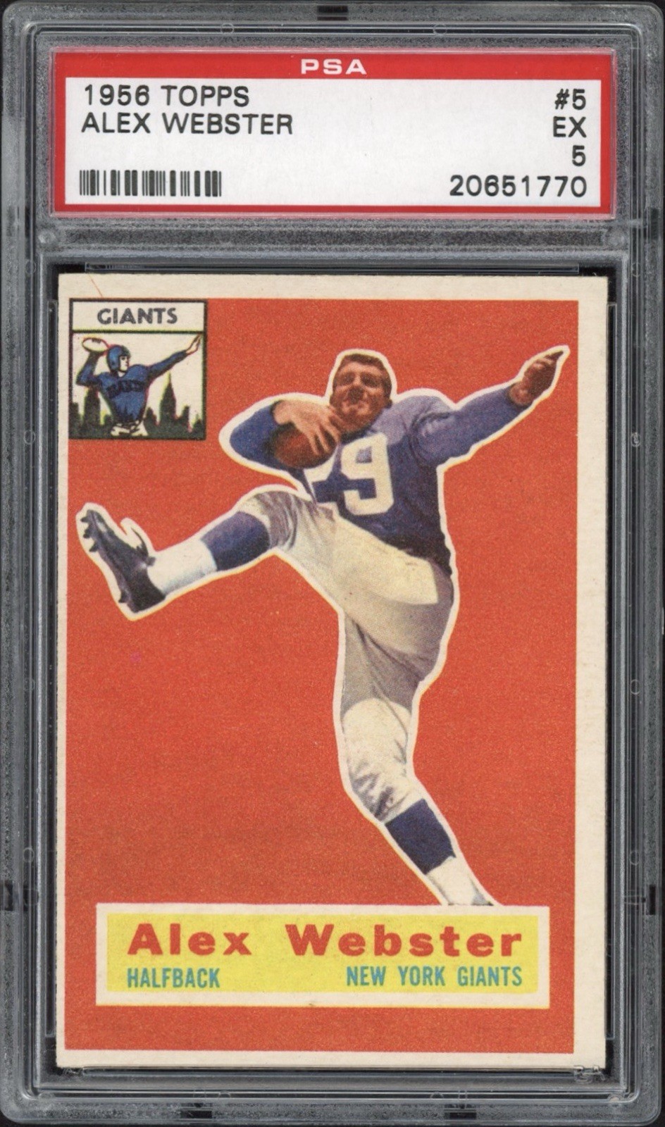 1956 Topps Alex Webster #5 PSA 5 Excellent New York Giants