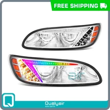 Headlights Chrome/Amber LED Reflector for 1999-2020 Peterbilt 325/330/335/337