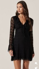 ASTR The Label Black Long Sleeve Lace Mini Dress Black Goth Women Dress Size L