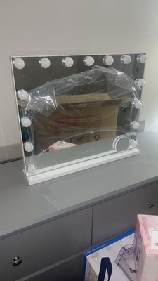 HALUMAO Hollywood Lighted Makeup Vanity Mirror, White Rectangle Tabletop Metal