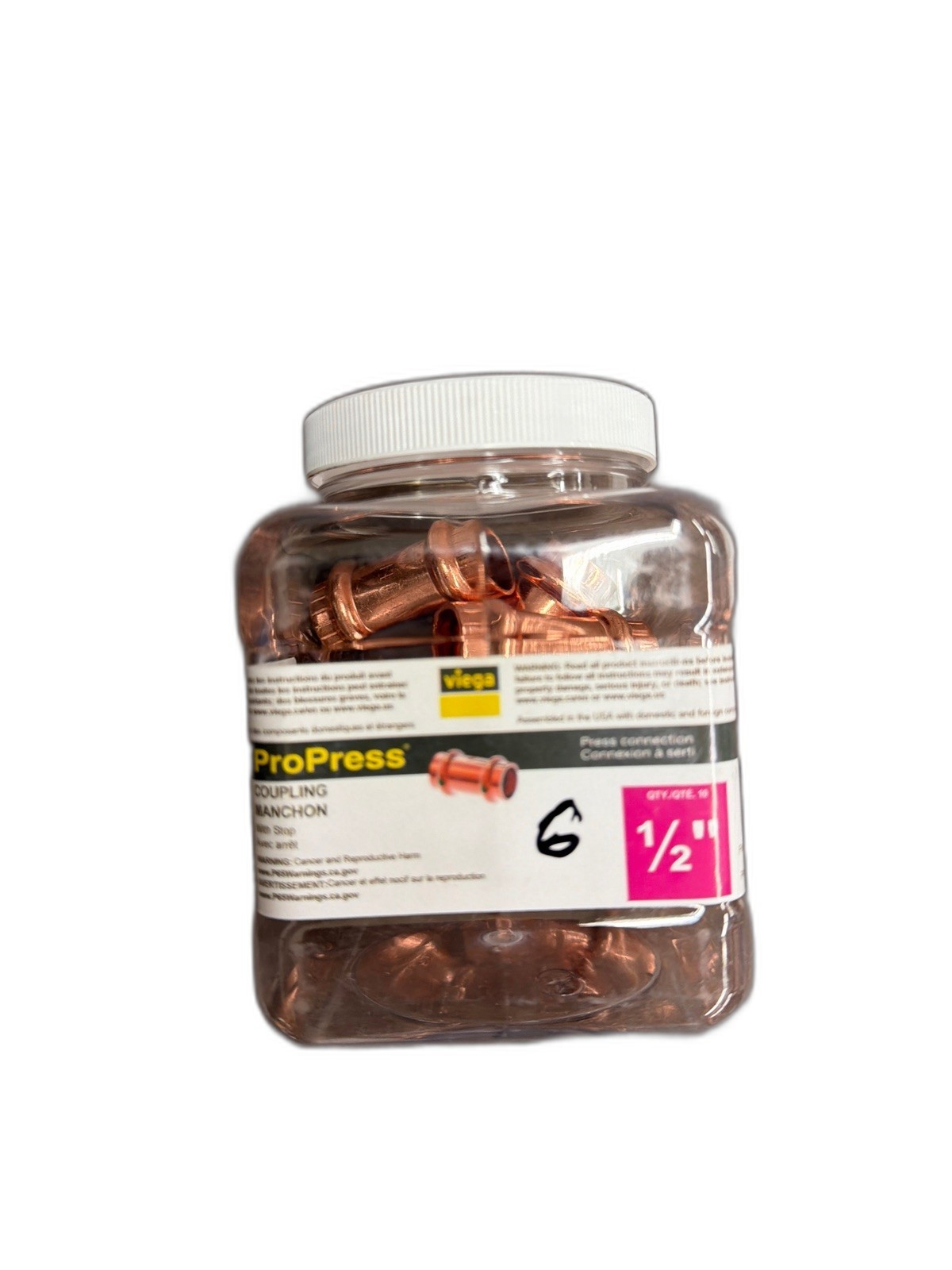 Viega ProPress 1/2 in. Press Copper Coupling with Stop (6-Pack)