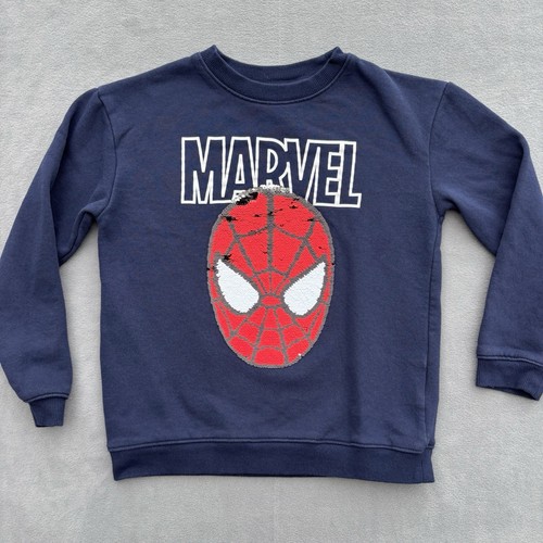 H&M Marvel Comics Spiderman Flip Sequins Pullover Sweater Kids Navy(Size 8-10Y) - Picture 2 of 11